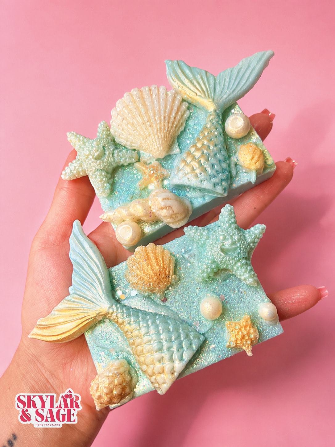 Mermaid ocean-themed wax slabs by Skylar & Sage — handmade scented wax slabs